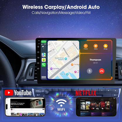 9 Inch Cars Radio with Apple Carplay and Android Auto, 2 Din Car Stereo with HD Backup Camera, GPS Navigation, Bluetooth, Voice Control, Mirror Link, FM/AM/AUX for All Vehicles(4+64Gb)